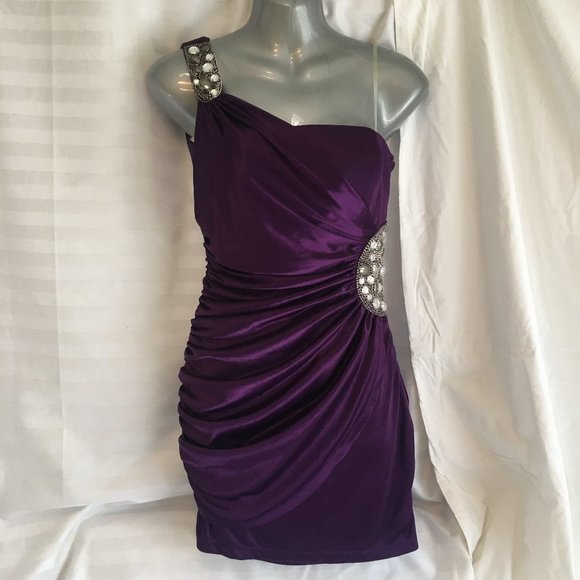 Speechless Club Jr Social Shiny Purple Dress Size S Bodycon Jewel Party Y2K New - Picture 1 of 13